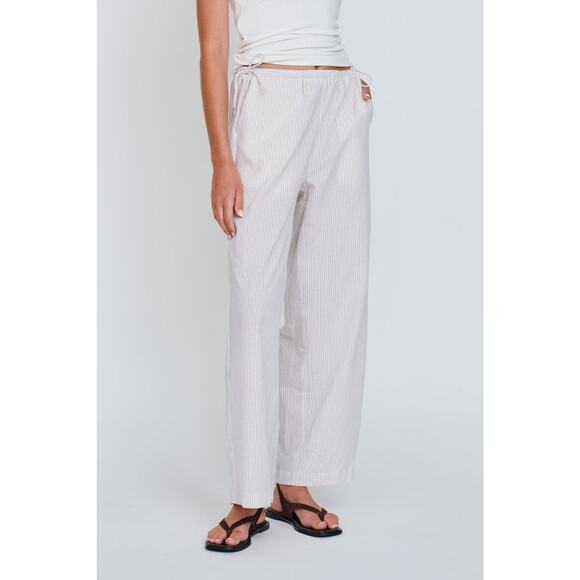 Apero Label Myra Cotton Maternity Stripe Barrel Leg Pant - M - White / Beige - Picture 4 of 6